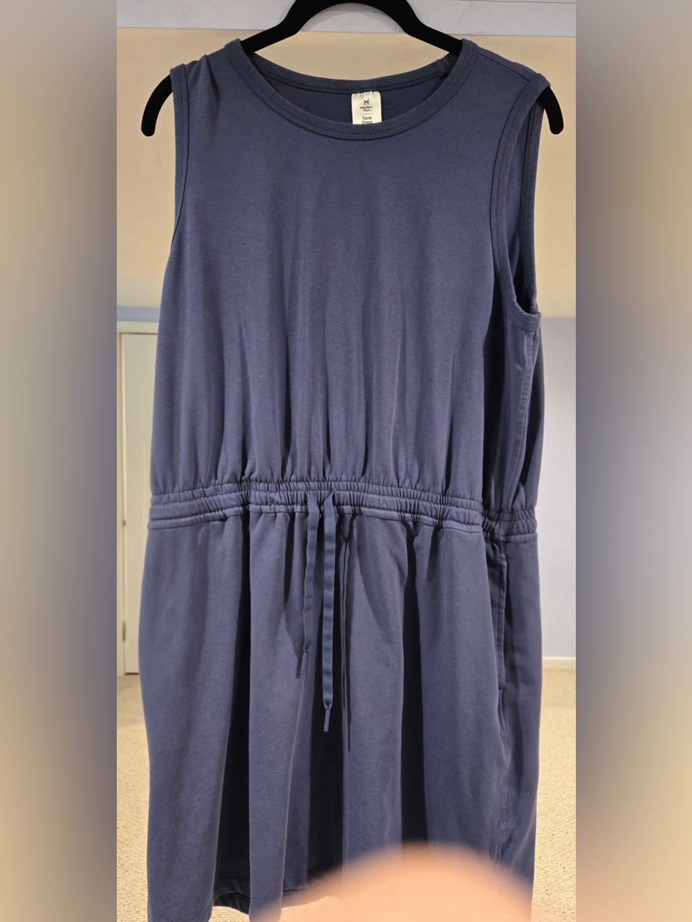 Sleeveless Navy Drawstring Midi Dress